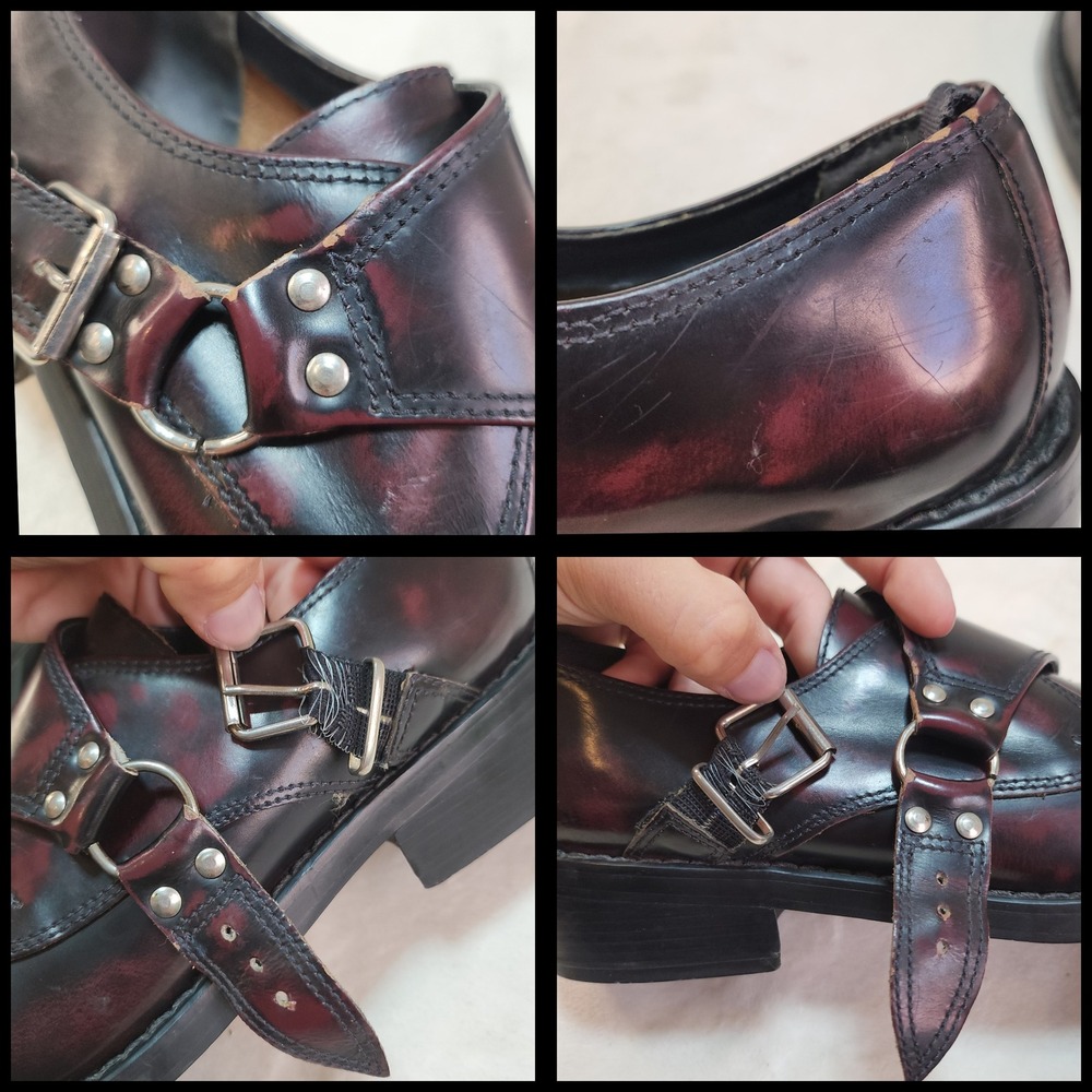 Vintage 90s Oxblood Leather Monk Strap Loafers Womens 8.5 Chunky Cyber Goth - Picture 10 of 13